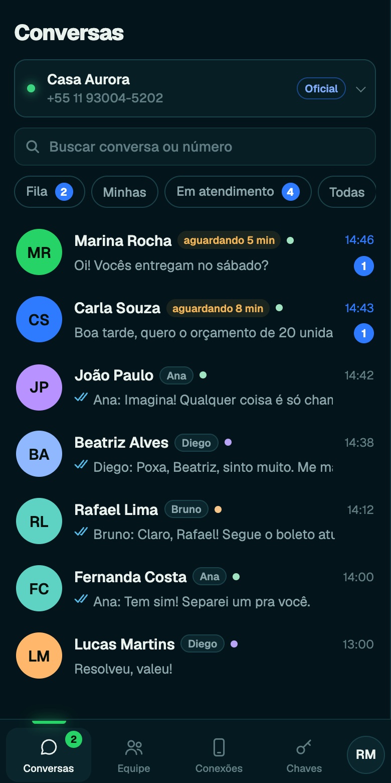 Fila de conversas do Mensy no celular